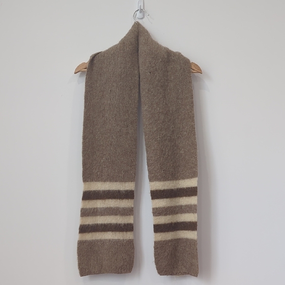 Álafoss Accessories - Vintage Icelandic Striped Cream/ Brown Wool Scarf